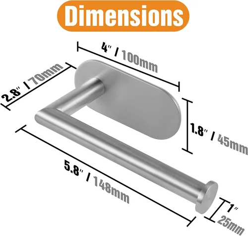 Vista 4 de HITSLAM Soporte de papel higiénico de acero inoxidable, autoadhesivo, a prueba de óxido, resistente, para baño