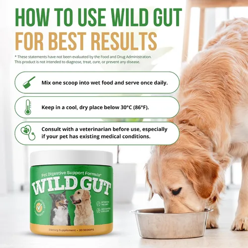 Vista 7 de Wild Gut - Suplemento probiótico natural para mascotas Apoya la salud digestiva y el microbioma intestinal 8 cepas probióticas 1 botella