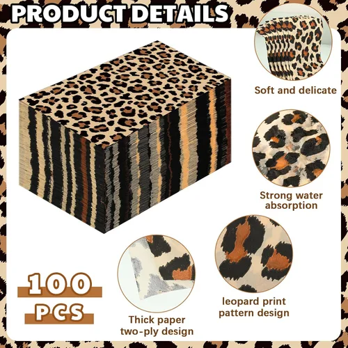 Vista 6 de Zonon Servilletas desechables con estampado de leopardo, toallas de mano desechables para baño, cóctel, cena, servilletas de papel decorativas