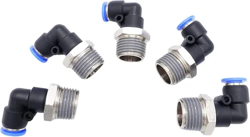 Vista 43 de Accesorio de Conexión por Empuje 1/2" Tubo OD x 1/2" Rosca Macho NPT, Codo Neumático Macho para Línea de Aire y Agua de 90 Grados con Giratorio