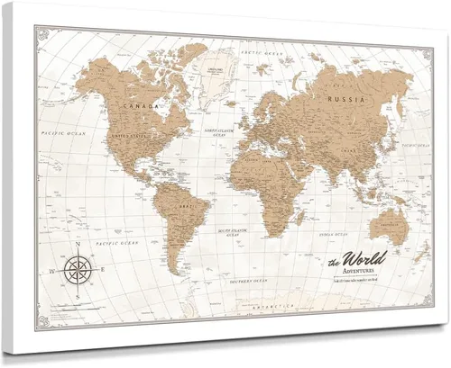 Vista 108 de IPIC - Lienzo con mapas de EE. UU. para decoración de pared, mapa con pin de empuje para marcar viajes, mapa de viaje impreso de EE. UU.