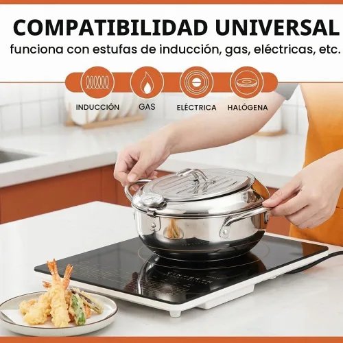 Vista 5 de Olla con termómetro de acero inoxidable 304, freidora de tempura, 7.9