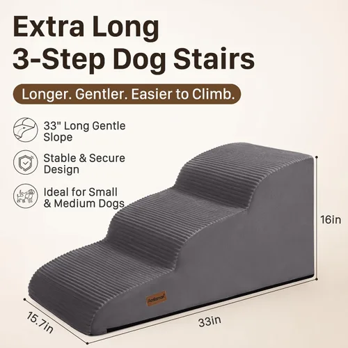 Vista 2 de Aodisman Escaleras de perro de 3 escalones para perros pequeños, escaleras Pana gris