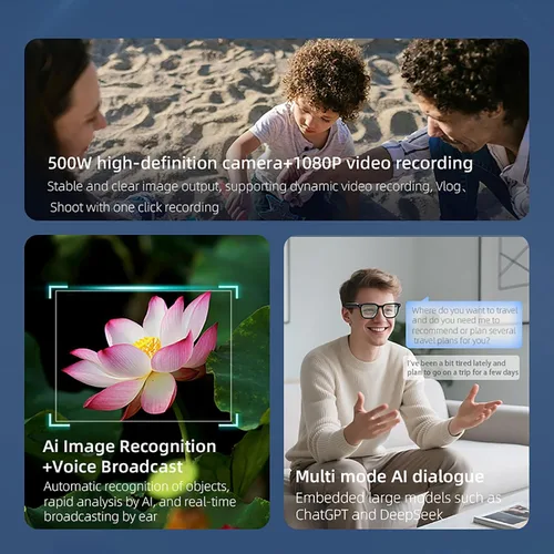 Vista 4 de Gafas de cámara para vlogging y computadora, lentes inteligentes de filtrado de luz azul con grabación de 1080P, manos libres y vista previa