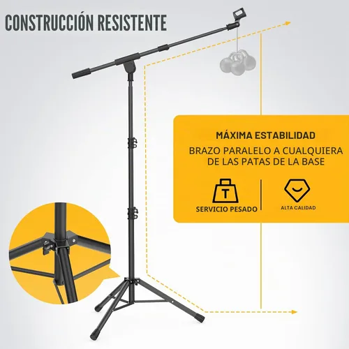 Vista 4 de GLEAM - Soporte de micrófono para micrófono ligero de menos de 1 LB - Trípode con brazo de extensión y soporte de micrófono con bolsa de transporte