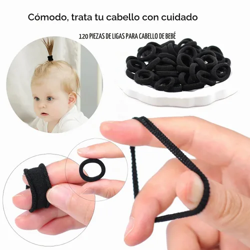 Vista 3 de 120 gomas elásticas para bebés, gomas para el pelo de algodón para niñas y niños, pequeñas bandas elásticas sin costuras para coletas, multicolor