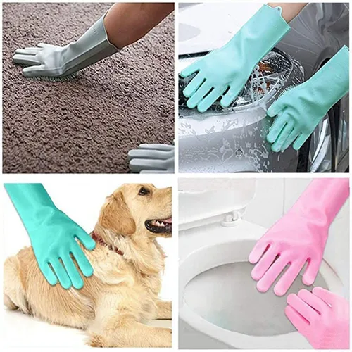 Vista 4 de Magic Silicone Dishwashing Scrubber, 2 in 1 Reusable Rubber Gloves, Heat Resistant Kitchen Tool for Household