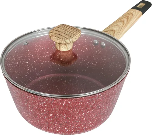 Vista 2 de Juego de utensilios de cocina antiadherentes de granito de 3 cuartos de galón (compatible con inducción) (rojo cañón)
