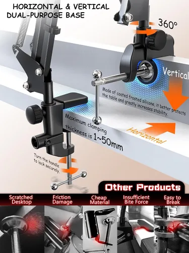 Vista 4 de CACENCAN Soporte plegable para tableta, soporte para tableta ajustable para cama, soporte flexible universal para tableta con rotación de 360 grados