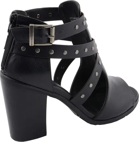 Vista 3 de Milwaukee Leather MBL9454 Sandalias de tacón negro con correa tachonada con tacón de plataforma para mujer