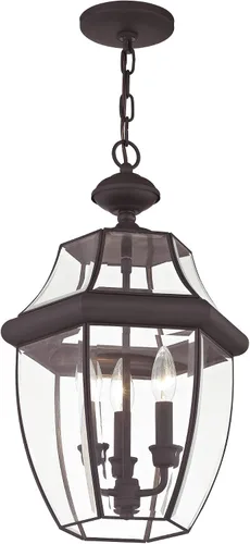Vista 5 de Livex Lighting 2355-07 Monterey - Linterna colgante de latón macizo con acabado de bronce para exteriores con cristal biselado transparente