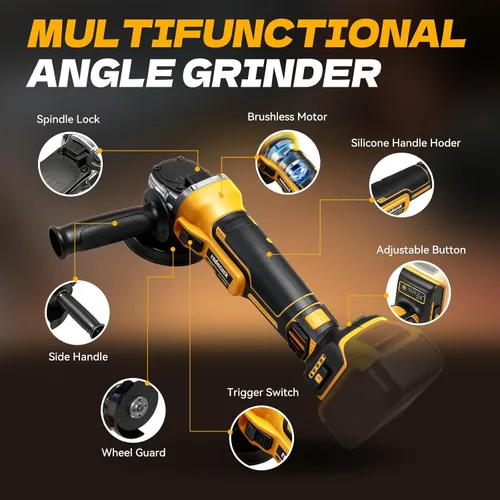 Vista 6 de Amoladora angular sin escobillas compatible con batería Dewalt de 20 V Max (sin batería), velocidad variable, amoladoras eléctricas inalámbricas