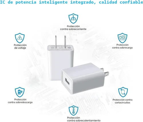 Vista 3 de Cargador de pared USB FOBSUNLAND ®. Enchufe de pared USB de 5 V 2 A, adaptador de corriente de CA compatible con iPhone, iPad, Samsung, tableta