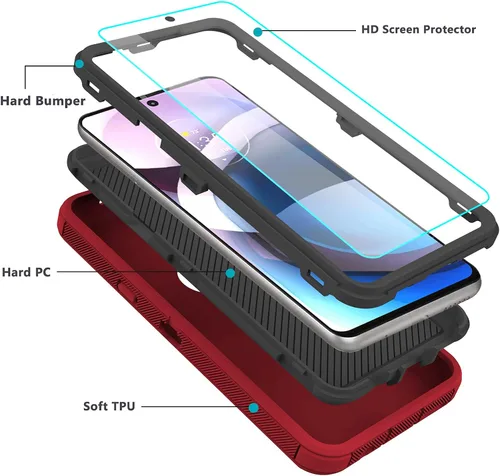 Vista 4 de Funda para Moto One 5G Ace con protector de pantalla, resistente de triple capa, a prueba de golpes, a prueba de caídas/polvo, híbrida, resistente