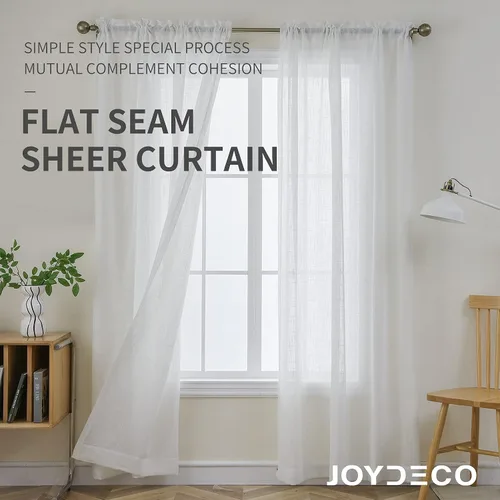 Vista 5 de Joydeco Juego de 2 paneles de cortinas traslúcidas blancas de 84 pulgadas de largo, cortinas traslúcidas de lino con bolsillo para barra