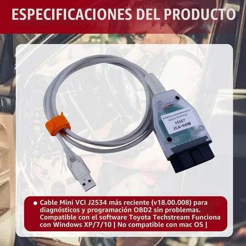Vista 5 de Cable Mini VCI J2534 (v18.00.008) para Toyota con Windows XP/7/10, Obdlink EX OBD2 escáner de diagnóstico USB vehículo herramienta de escaneo