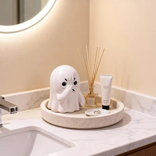 Vista 2 de Figura pequeña de fantasma con nariz de sujeción, bonita estatua de baño de fantasma, decoración de Halloween para interiores, para escritorio