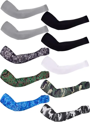Vista 11 de Boao 10 pares de mangas de protección solar UV para brazos, refrescantes, antideslizantes, para tatuajes, con agujeros para el pulgar, para hombres