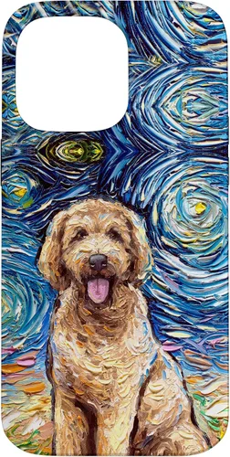 Vista 21 de Cute Goldendoodle Starry Night Doodle Dog Art by Aja Case for iPhone 17