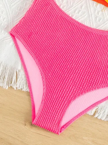 Vista 4 de WDIRARA Traje de baño de una pieza con corte en bloque de color para niña