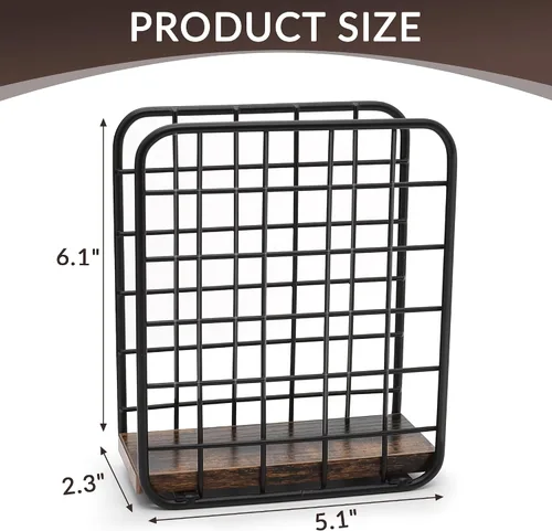 Vista 2 de Servilletero para Mesa, Porta Servilletas de Madera de Granja con Base Marrón Rústica, Dispensador de Servilletas de Pie para Encimera de Cocina
