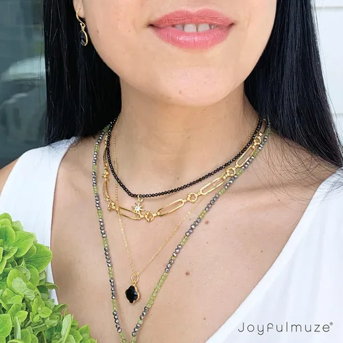 Vista 58 de Genuine Gemstone Necklace, Carved Four Leaf Clover Shape, Amethyst, Moonstone, Amazonite, Tourmaline, Labradorite, 925 Sterling Silver Jewelry