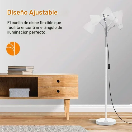 Vista 4 de LEPOWER Lámpara de pie, lámpara de pie de metal con cuello de cisne ajustable para dormitorio Blanco