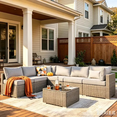 Vista 31 de HOOOWOOO Patio Sectional Furniture Set,2 Piece Couch Set with 2 Matching Armless Chairs(Beige)