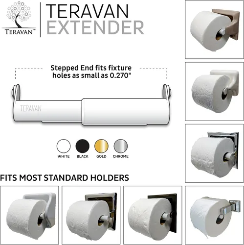 Vista 4 de Teravan Extensor estándar para papel higiénico extra grande, convierte los soportes TP para adaptarse a rollos dobles y rollos triples, pestañas
