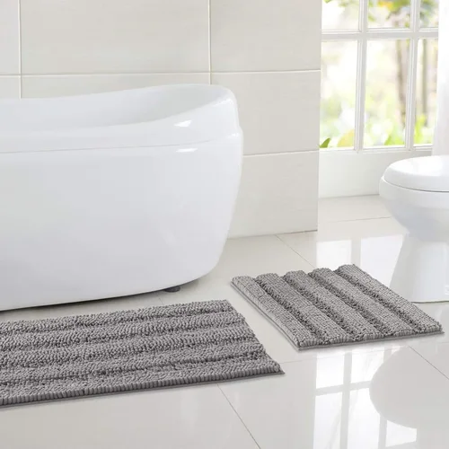 Vista 49 de NICETOWN Tapete negro para baño, antideslizante, suave, absorbente de agua, tapete de bajo perfil para entrada, tapete para vestíbulo, puerta