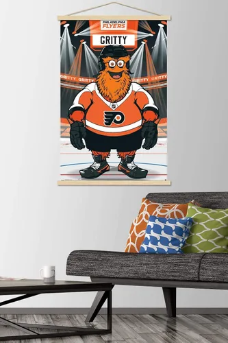 Vista 2 de Trends International NHL Philadelphia Flyers - Póster de pared Gritty 19, 22.375 x 34 pulgadas, paquete de impresión premium y colgador de madera