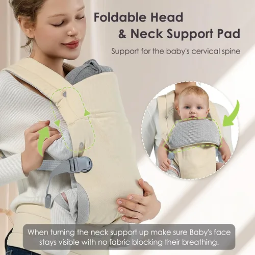 Vista 6 de MISSWISDOM Portabebés para recién nacidos a niños pequeños, portabebés ajustable, portabebés, portabebés canguro con correas de hombro anchas, beige