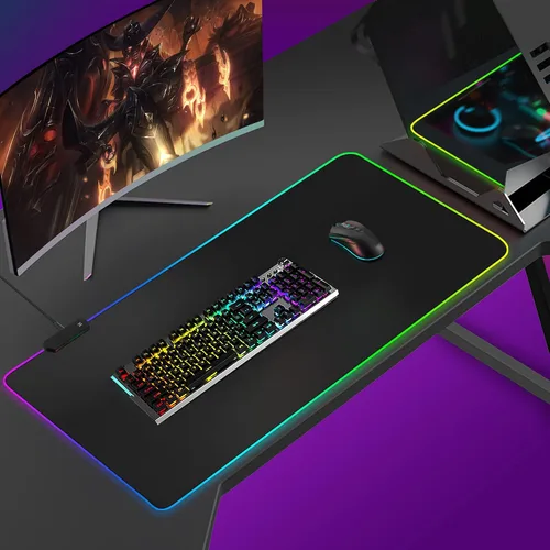 Vista 7 de BZseed Alfombrilla de mouse RGB para juegos alfombrilla de mouse LED extendida base antideslizante teclado para computadora computadora