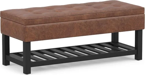 Vista 17 de SIMPLIHOME Cosmopolitan - Otomana rectangular con aspecto de lino de 44 Cloud gris
