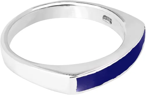 Vista 3 de AeraVida Anillo de plata de ley 925 con incrustaciones de lapislázuli azul de imitación de barra rectangular Anillos de boda clásicos para mujer