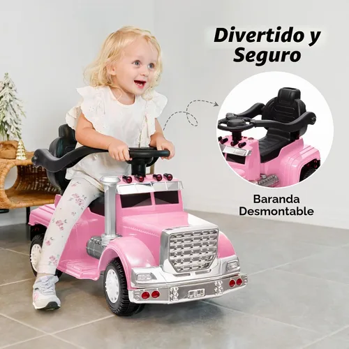 Vista 3 de Outfunny Coche de empuje 3 en 1 para niños pequeños de 1 a 3 años con mango y música Rosa