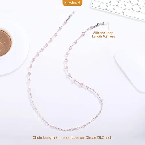 Vista 3 de humlbird Cadena de gafas para mujer, elegante cordón de máscara de cristal natural, cadena de gafas de ojos