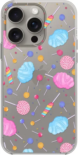 Vista 3 de Blingy's Funda para iPhone 15 Pro Max, bonito diseño de algodón de azúcar, diseño divertido de comida dulce, funda protectora transparente de TPU