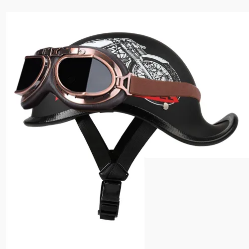 Vista 13 de Medio casco de motocicleta vintage, aprobado por el DOT, para adultos, casco convertible vintage para scooters, ciclomotores, cascos de motocicleta