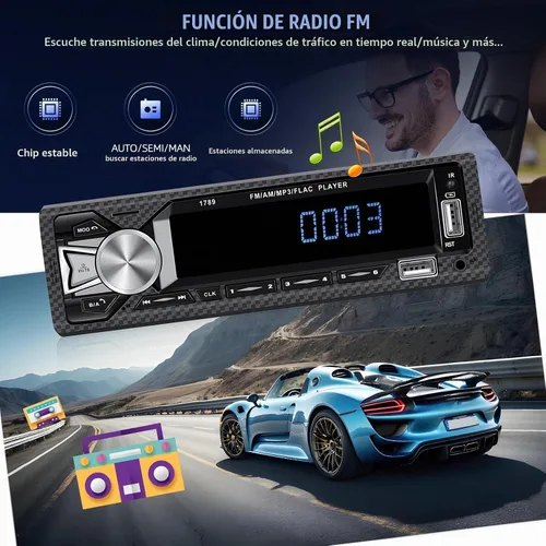 Vista 3 de Receptores de audio para coche con Bluetooth manos libres con pantalla LCD digital, radio FM para coche, reproductor de MP3, carga rápida