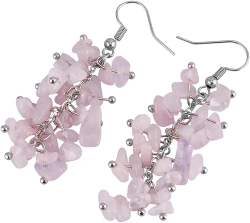 Vista 4 de Nupuyai Aretes colgantes de piedra de cristal curativo natural y árbol de dinero de cristal de cuarzo rosa curativo hecho a mano con racimo