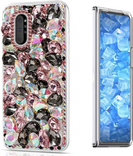 Vista 14 de Sparkle - Funda compatible con Samsung Galaxy Z Fold 3 5G, elegante funda 3D hecha a mano con diamantes de imitación de camelia, color negro