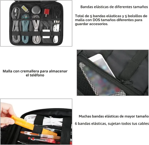 Vista 4 de MATEIN Bolsa organizadora de cables, bolsa de almacenamiento de viaje Negro (Antique Black)