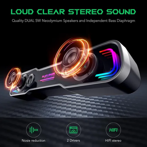 Vista 2 de Black Shark - Altavoces para computadora Bluetooth para escritorio, altavoz para PC de juegos con iluminación RGB multicapa dinámica y graves