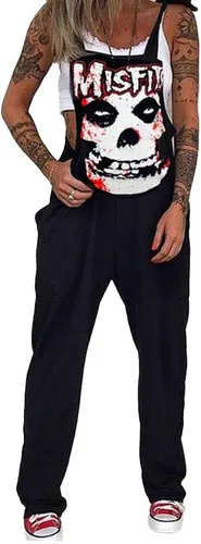 Vista 65 de PAODIKUAI Overol casual con estampado de calavera para mujer, overol suelto con bolsillos
