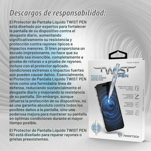 Vista 6 de ProofTech TWIST PEN - Protector de pantalla de vidrio líquido para hasta 10 dispositivos, resistente a arañazos y grietas, nanoprotección para todos