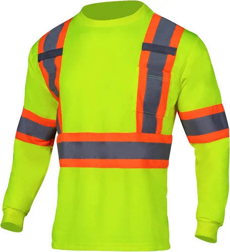 Vista 8 de VENDACE Camiseta de trabajo de seguridad de alta visibilidad para hombre, ANSI Clase 1, camisa reflectante de manga larga con bolsillo (gris, S)