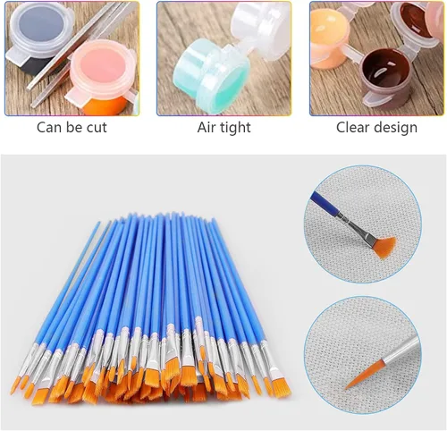 Vista 3 de 20 tiras de 120 macetas, tiras de pintura vacías con tapa, mini recipientes de almacenamiento transparentes y 40 pinceles de pintura, suministros