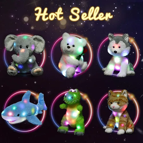 Vista 8 de Hopearl Elefante de peluche con luces LED, flexible, con luces de noche que brillan en la oscuridad, para festival, cumpleaños, niños pequeños