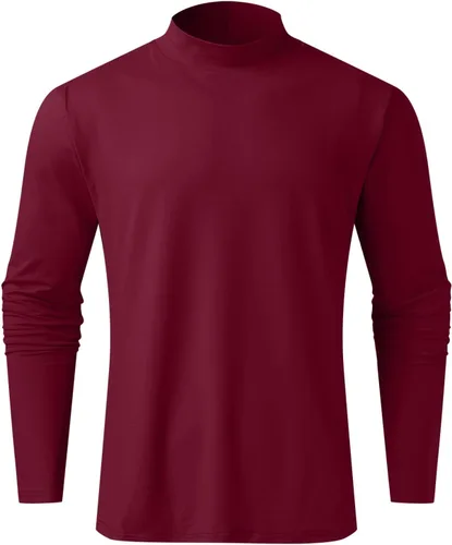 Vista 3 de Mens Flannel Shirts Long Sleeve Male Autumn and Winter Solid Color T Shirt Top Turtleneck Top Petite Mock